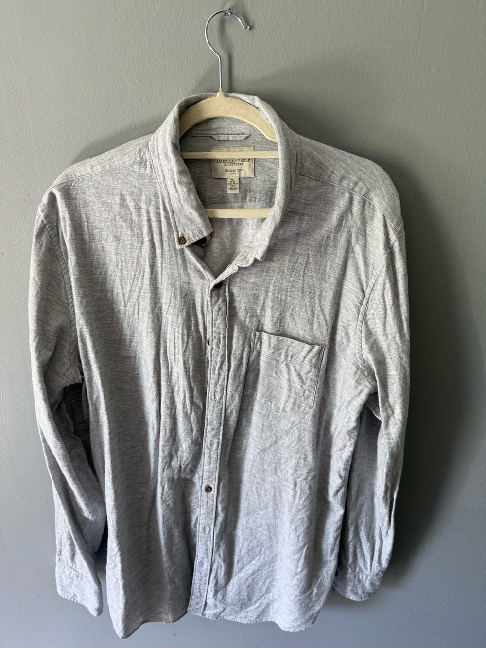 American Eagle Outfitters Light Heather Gray Button-Down Shirt